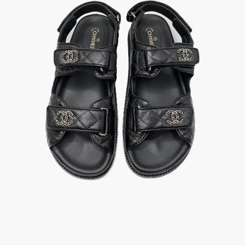 Chanel Quilted Dad Sandal Black Leather