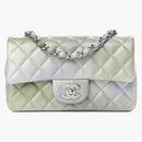 Chanel Quilted Rectangular Flap Bag Mini Metallic Gray/Green