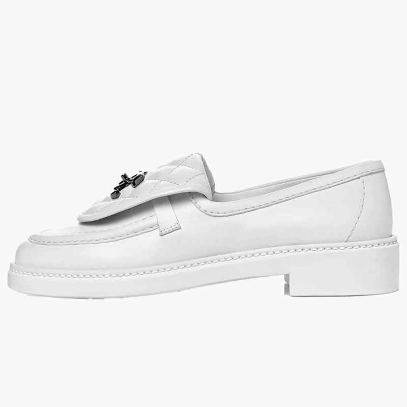 Chanel Quilted Tab Loafers White Leather
