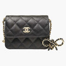 Chanel ribbon chain mini cardholder crossbody black (AP3348-B10706-94305)