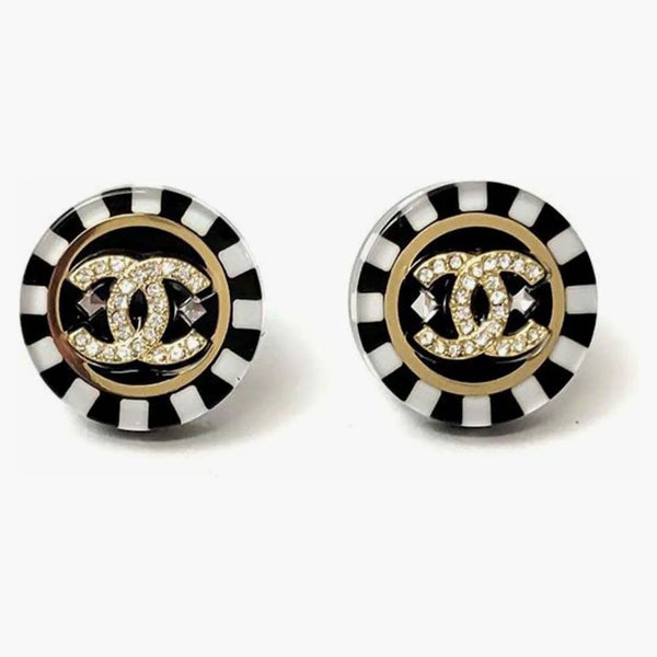 Chanel Round CC Logo Earrings Gold/Black/White (ABA113)