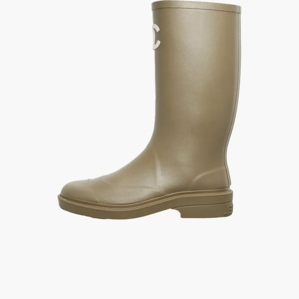 Chanel Rubber Rain Boots Dark Beige