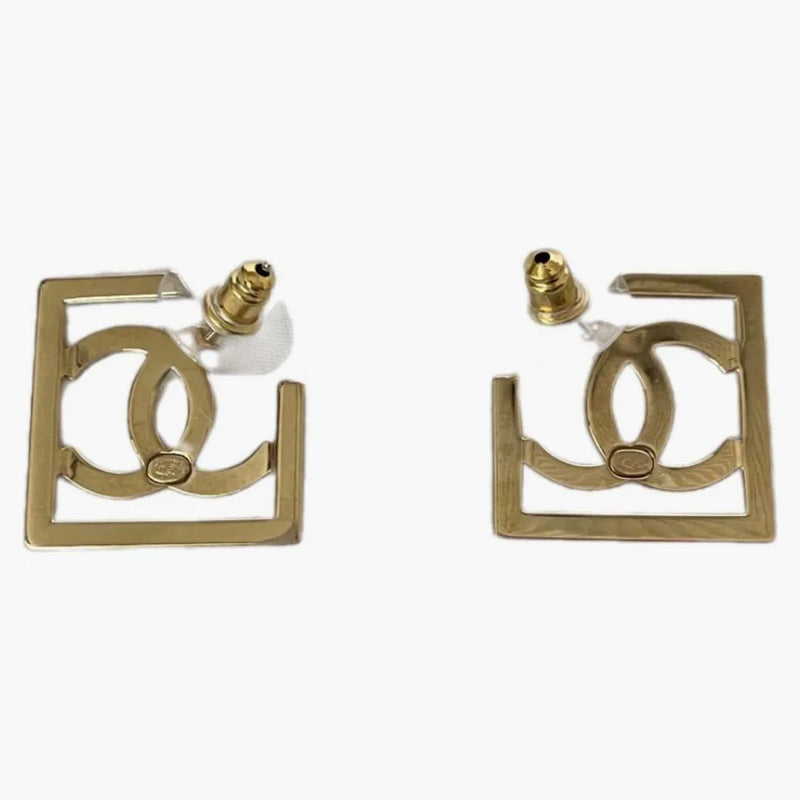 Chanel Square CC Logo Hoop örhängen Small Gold (Fig739)