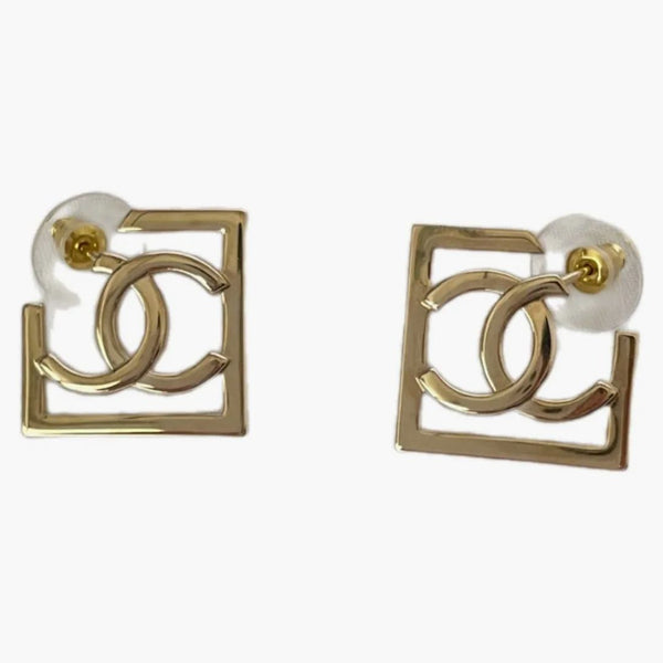 Chanel Square CC Logo Hoop Earrings Small Gold (Fig739)