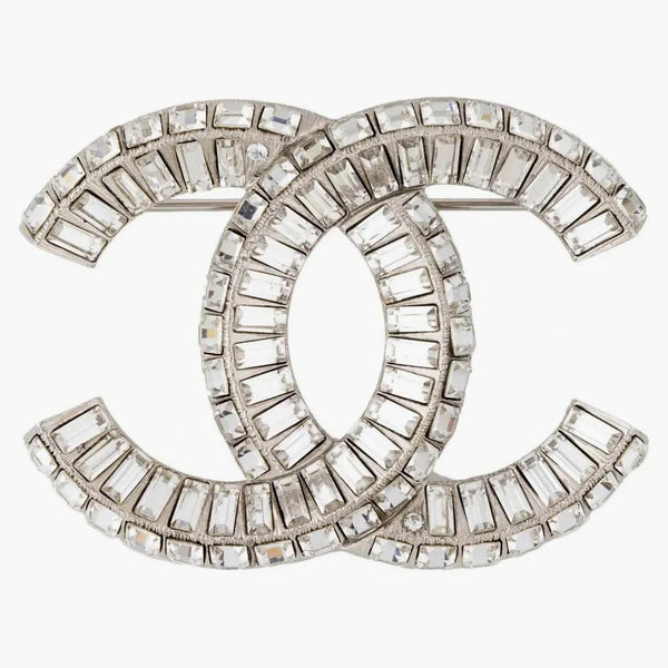 Chanel Strass CC Brooch Silver