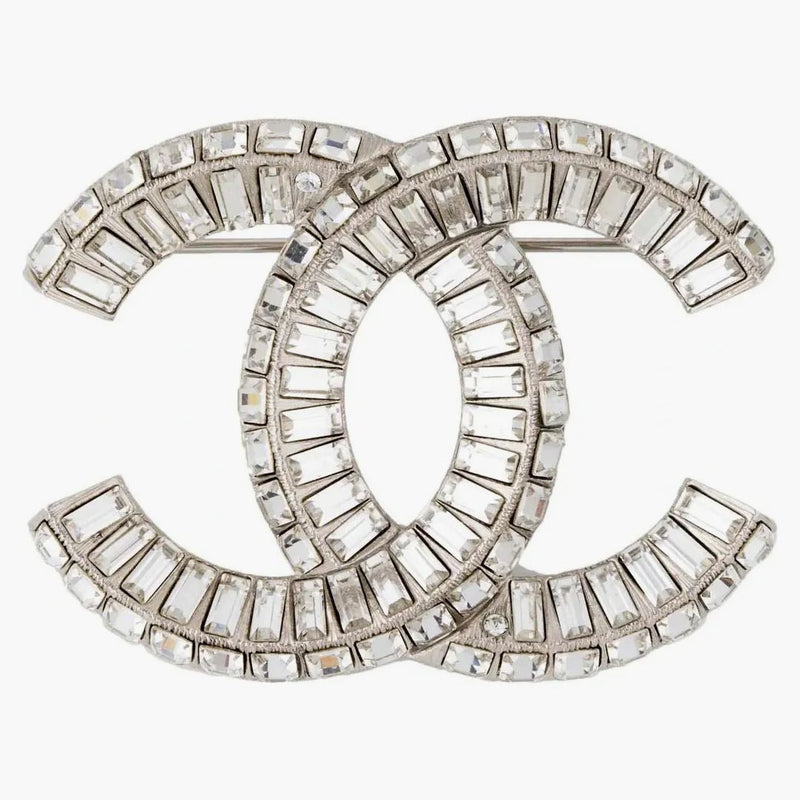 Chanel Strass CC Brosch Silver