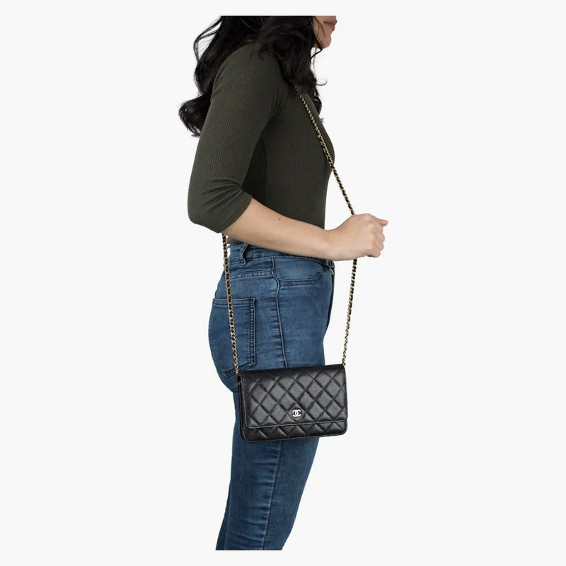 Chanel Wallet on Chain Quilted Caviar Gold-Tone Black