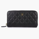 Chanel Zip Around Wallet Quilted Diamond Long Black