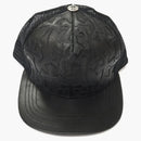 Chrome Hearts Cemetary Cross Leather Stitched Trucker Hat Black