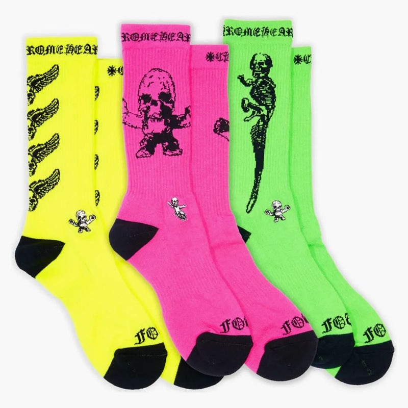 Chrome Hearts Foti Socks (3 Pack) Neon Pink/yellow/green