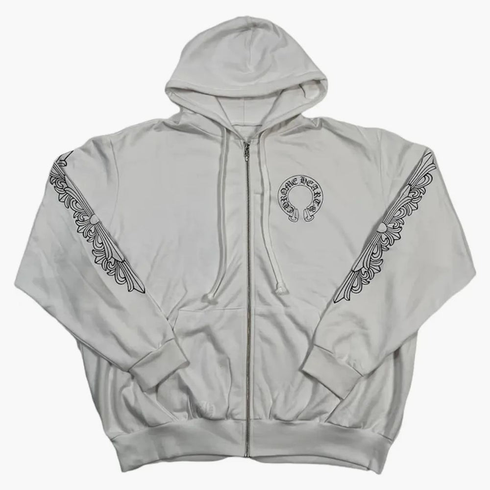 Chrome Hearts Horseshoe Floral Zip Up Hoodie White - Buy at