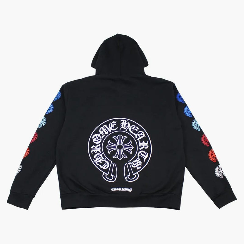 Chrome Hearts Multi Color Horseshoe Logo Zip Up Hoodie Black