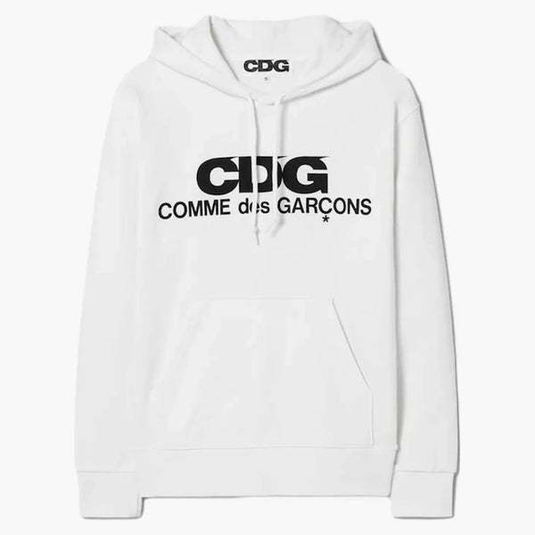 Comme Des Garcons Logo Printed Hoodie White