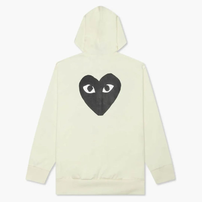 Comme of the Garcons spelar Big Black Heart Zip Up Hoodie elfenben