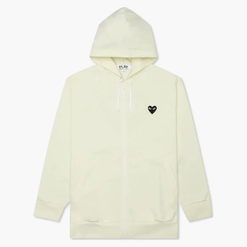 Comme of the Garcons spelar Big Black Heart Zip Up Hoodie elfenben