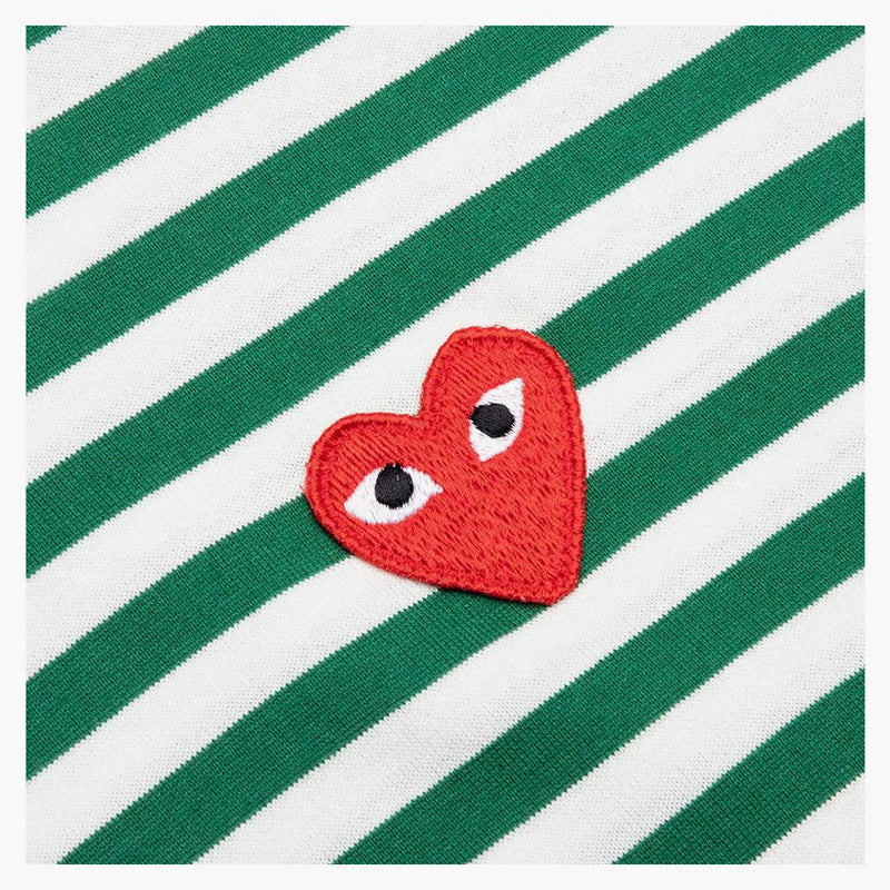 Comme of the Garcons spelar Big Red Heart Striped L/S T-shirt grönt/vitt
