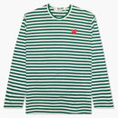 Comme of the Garcons Gra Big Red Heart Striped L/S T-shirt zielony/biały