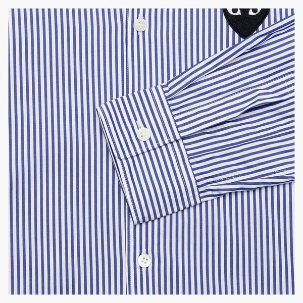 Comme Des Garcons Play Black Emblem Striped Button Up Shirt Blue/white