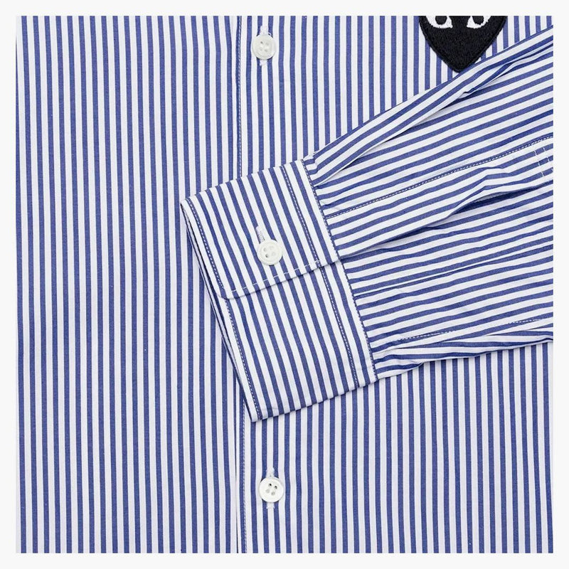 Comme Des Garcons Play Black Emblem Striped Button Up Shirt Blue/white