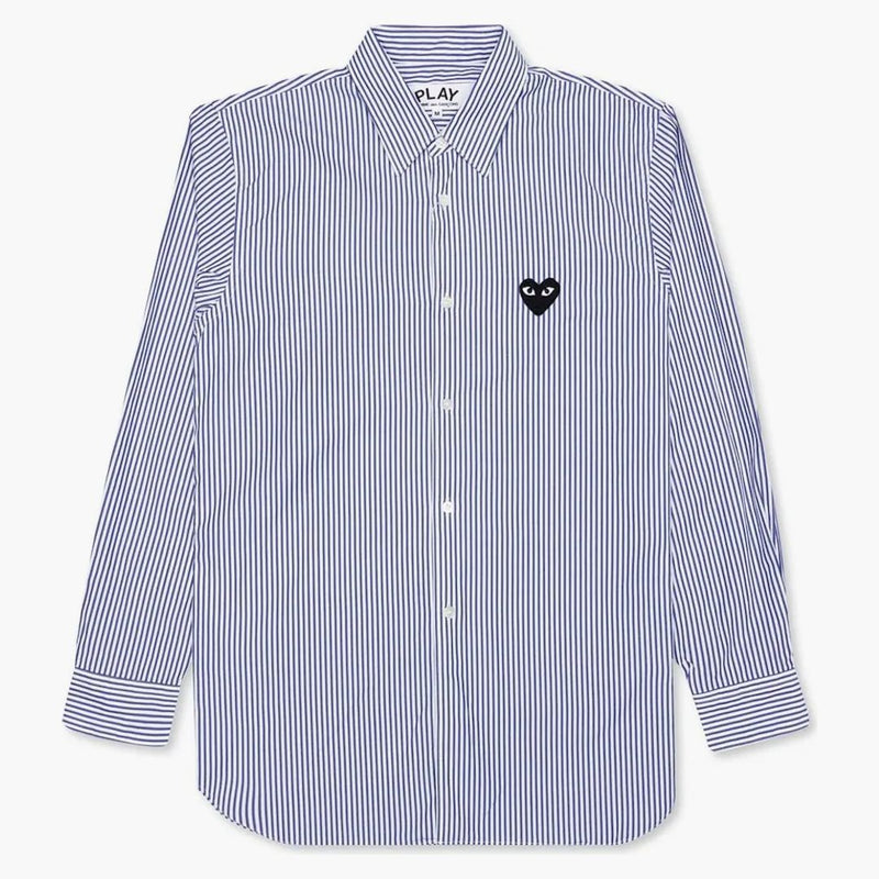Comme Des Garcons Play Black Emblem Striped Button Up Shirt Blue/white