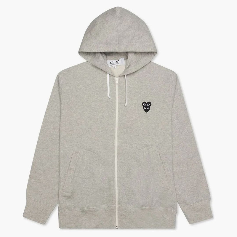 Comme Des Garcons Play Black Stacked Heart Zip Up Hoodie Grey