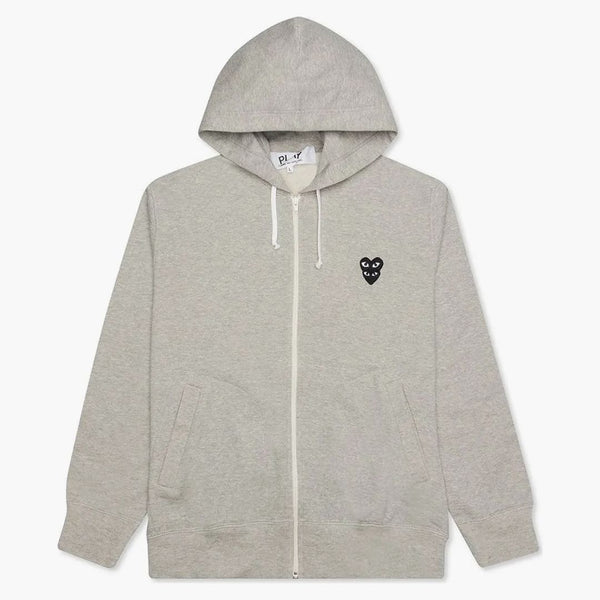 Comme Des Garcons Play Black Stacked Heart Zip Up Hoodie Grey