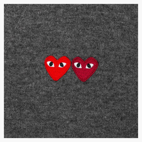 Comme Des Garcons Play Double Heart Cardigan Sweater Dark Grey