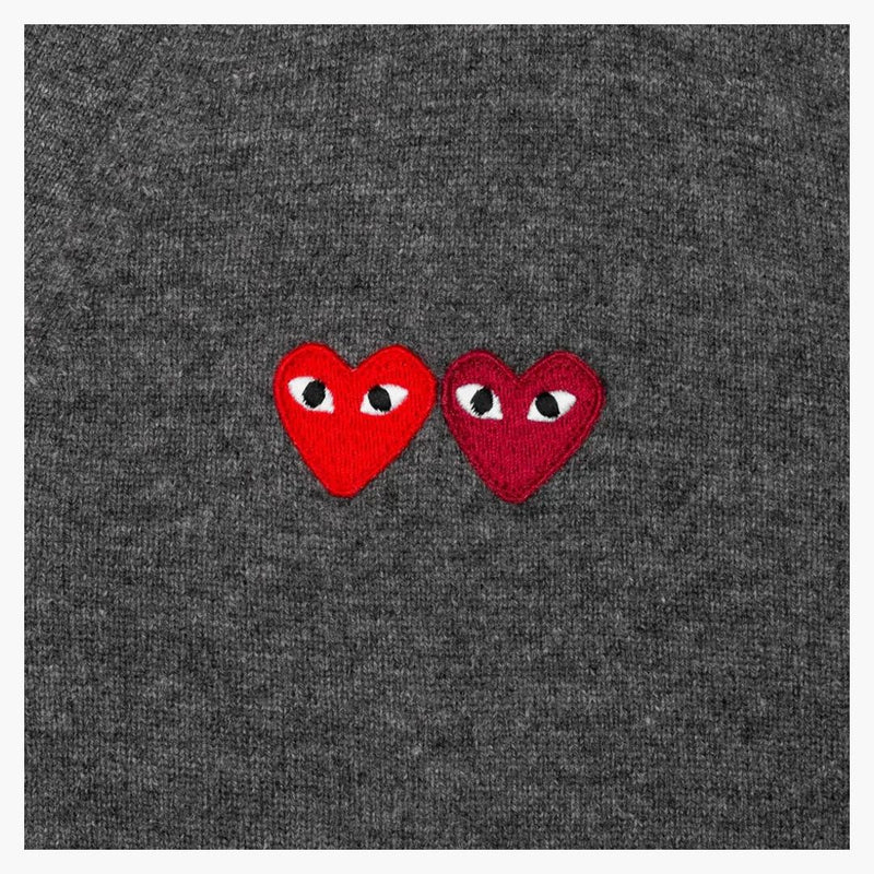 Comme Des Garcons Play Double Heart Cardigan Sweater Dark Grey
