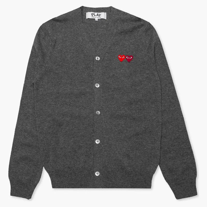 Comme Des Garcons Play Double Heart Cardigan Sweater Dark Grey