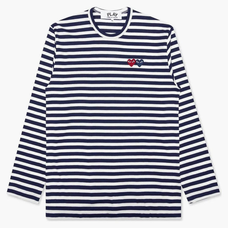 Comme of the Garcons Play podwójnie sercowe paski L/S T-shirt granatowy/biały