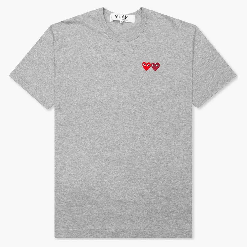 Comme of the Garcons Play Double Hearts T-Shirt Gray