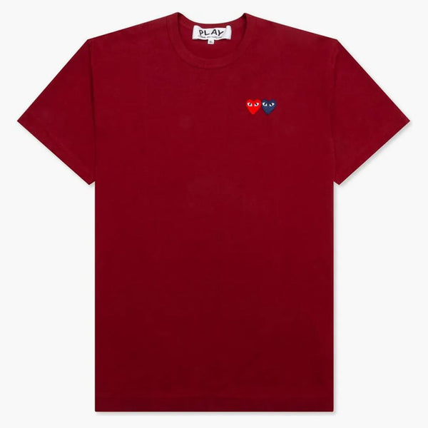 Comme Des Garcons Play Double Hearts T-shirt Maroon