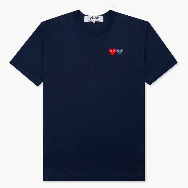 Comme Des Garcons Play Double Hearts T-shirt Navy
