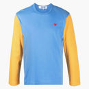 Comme of the Garcons Play Embroidered Logo Color Blocked Long Sleeve Tea Blue/Yellow