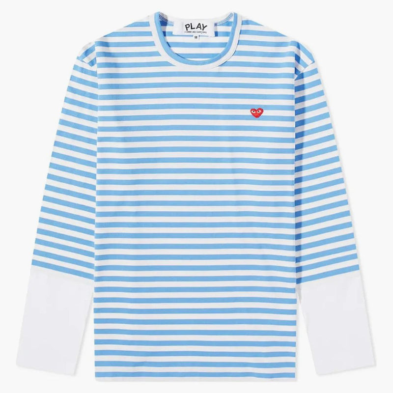 CommE of the Garcons juega logotipo bordado de manga larga a rayas azul/blanco
