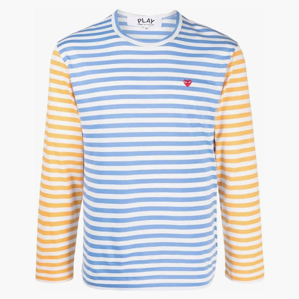 Comme Des Garcons Play Embroidered Logo Striped Long-sleeve Tee Blue/yellow