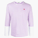 CommE of the Garcons juega logotipo bordado té de manga larga a rayas púrpura/blanco