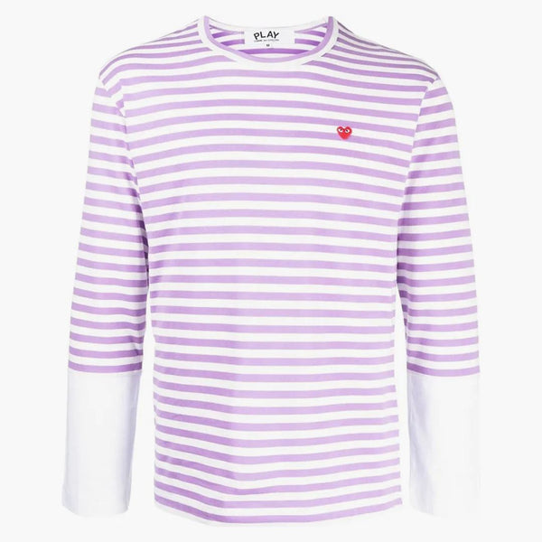 Comme Des Garcons Play Embroidered Logo Striped Long-sleeve Tee Purple/white