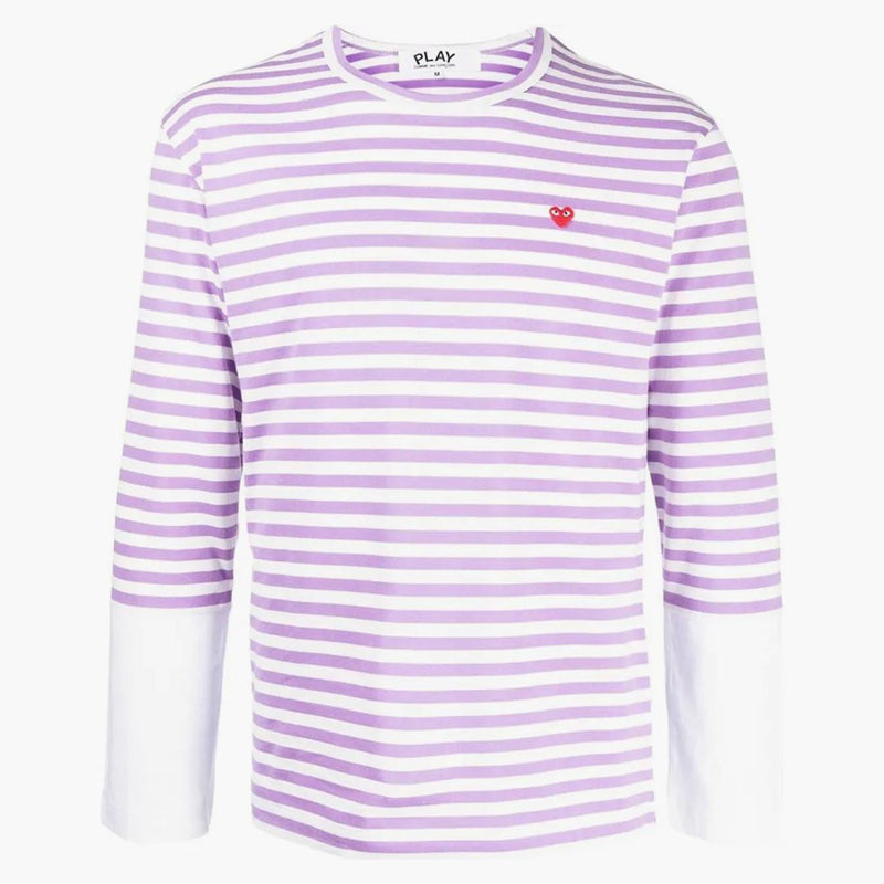Comme Des Garcons Play Embroidered Logo Striped Long-sleeve Tee Purple/white