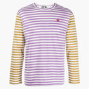 CommE of the Garcons juega logotipo bordado té de manga larga a rayas púrpura/amarillo