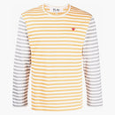 Comme of the Garcons Play Embroidered Logo Striped Long Sleeve Tea Yellow/Gray
