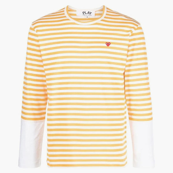 Comme Des Garcons Play Embroidered Logo Striped Long-sleeve Tee Yellow/white
