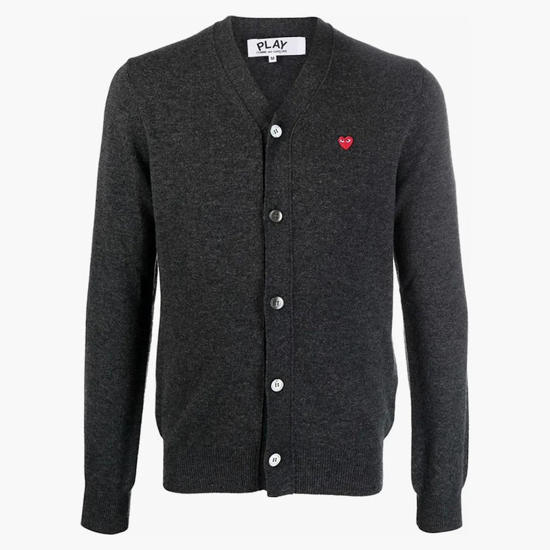 CommE of the Garcons juega Cardigan de lana de punto fino gris oscuro/rojo