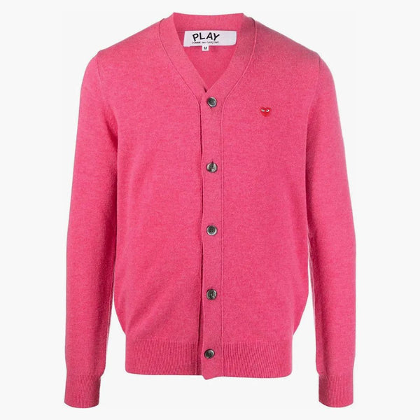 Comme Des Garcons Play Fine Knit Wool Cardigan Pink/red