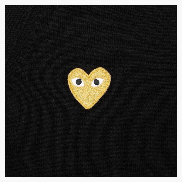 Comme Des Garcons Play Gold Heart Knit Cardigan Sweater Black