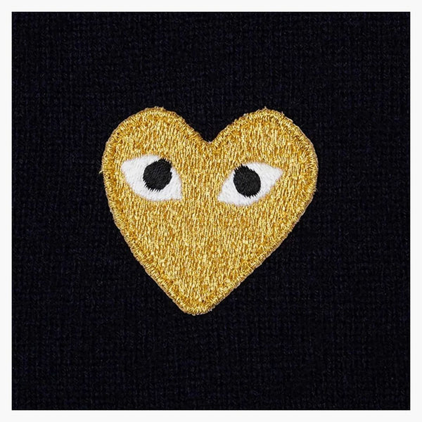 Comme Des Garcons Play Gold Heart Knit Cardigan Sweater Navy