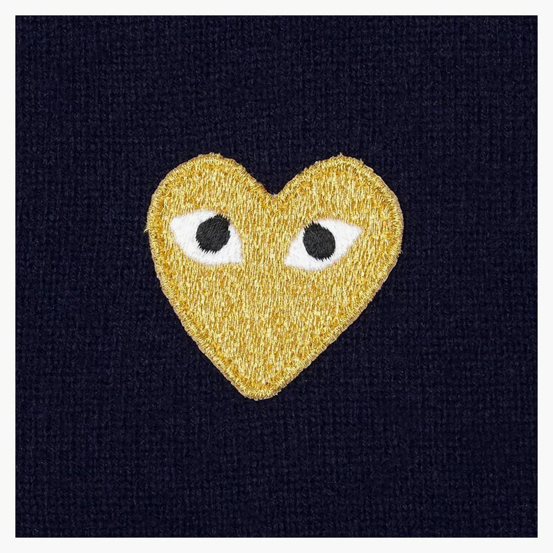 CommE of the Garcon Play Gold Heart V Neck Sweater Navy