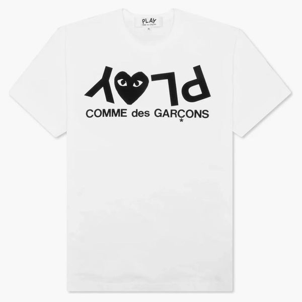 Comme des garcons hraje inverted textové tričko bílé