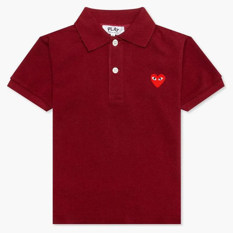 Comme of the Garcons Play Kid's Red Emblem Polo Burgundy