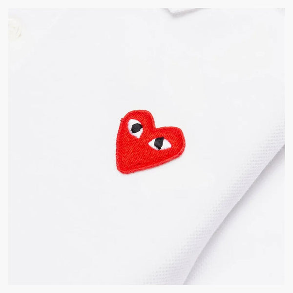 Comme Des Garcons Play Kid's Red Emblem Polo White